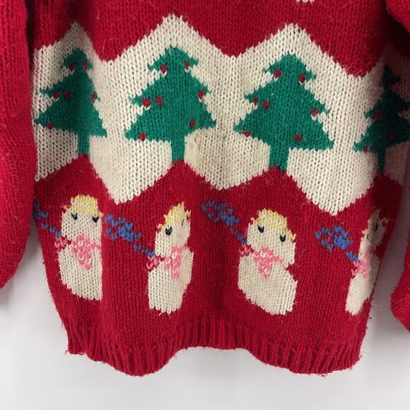 Vintage Radishes & Roses acrylic snowman Christmas tree knit crewneck sweater S - Picture 4 of 7
